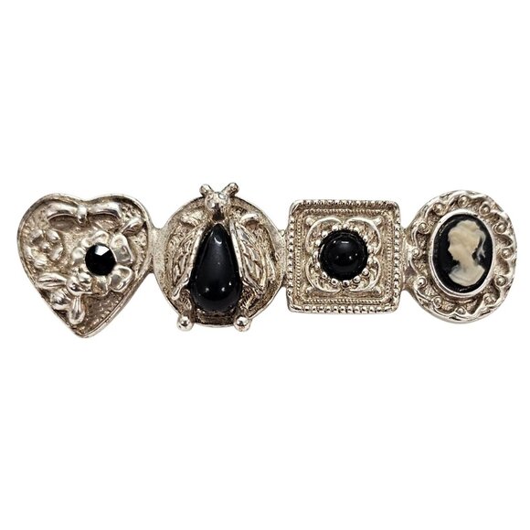 1928 Brand ST Victorian-Style Cameo Bug Heart Bar Brooch Rhinestone Pin, J2 - Picture 6 of 6